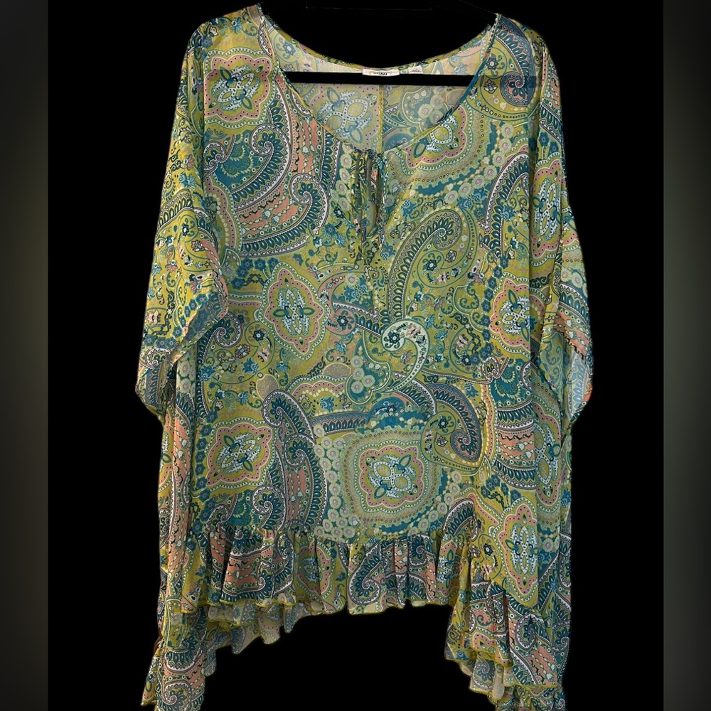 Sweet Pea for New York & Co Sheer Paisley Swim Cover Ruffle Top Sz L/XL